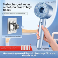 Pommeau de Douche Haute Pression 5 Modes avec 6 Filtres Gris, Blanc ou Bleu