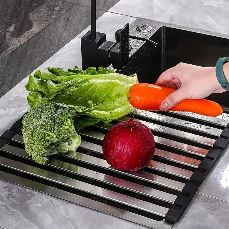 Égouttoir à Vaisselle Pliable Télescopique Inox 45-50 cm