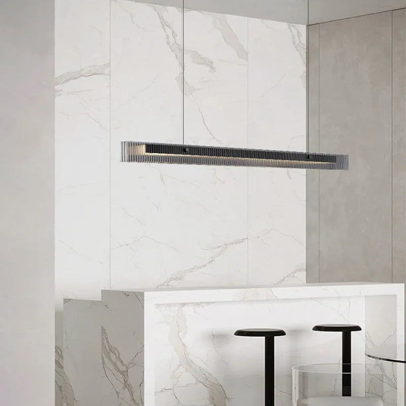 Suspension Cuisine Linéaire LED Verre Cannelé, 3 Finitions, 100 à 140 cm