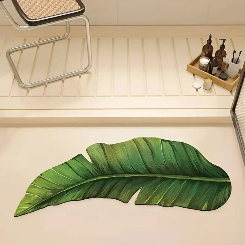 Tapis de Bain Vert Antidérapant Ultra Fin Motif Feuilles