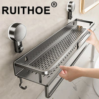 Étagère Salle de Bain à Ventouse Aluminium Gris, 30 à 50 cm