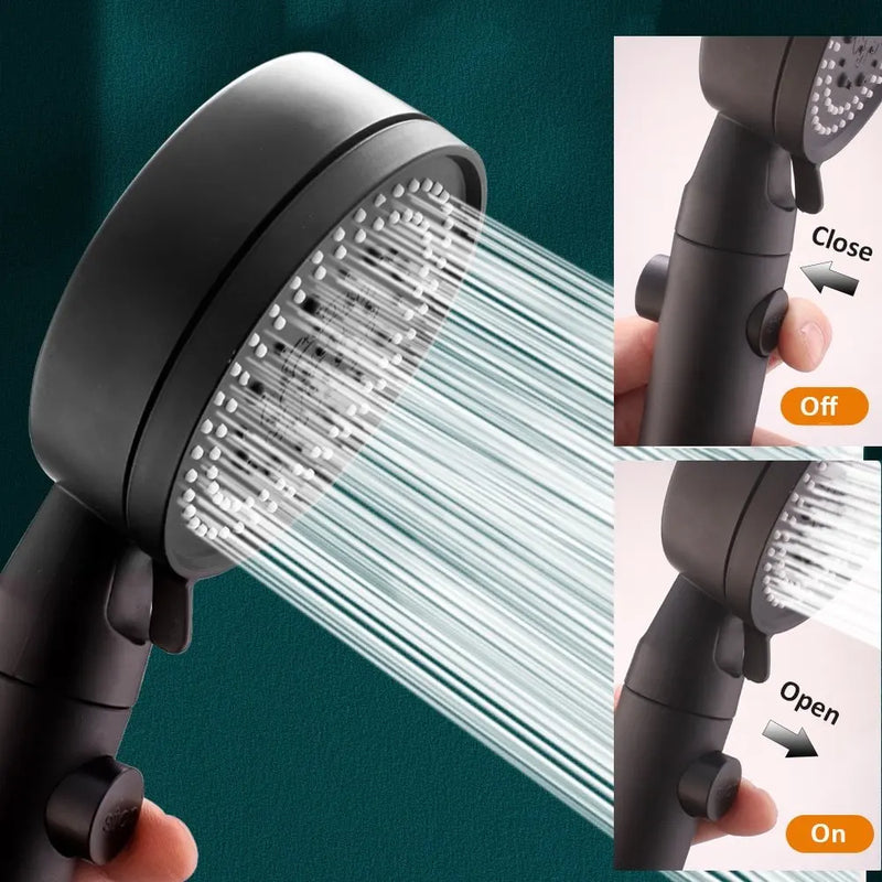 Pommeau de Douche Noir 5 Modes, Buses Silicone Autonettoyantes, Kit Complet
