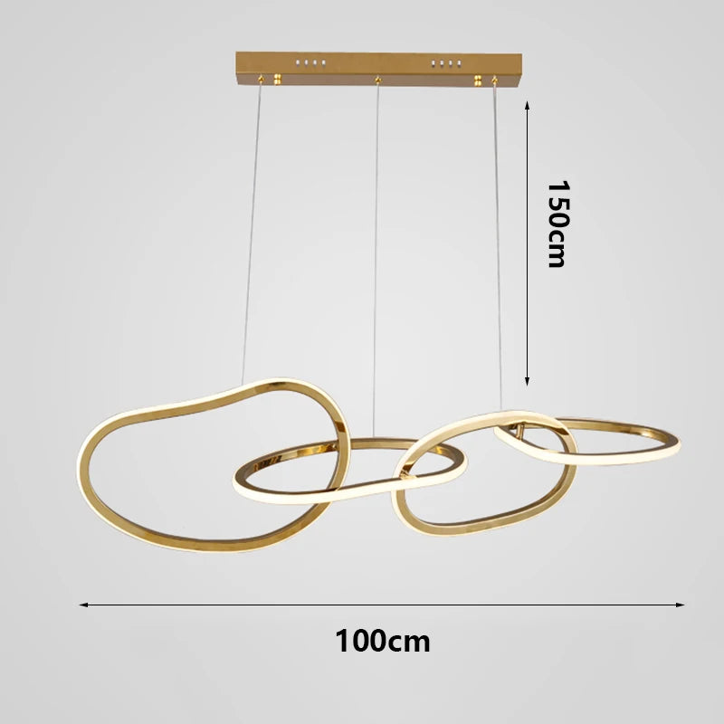 Suspension Cuisine LED Anneaux Entrelacés, 80 à 180 cm