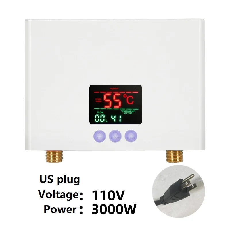 Chauffe-Eau Instantané Électrique Mural avec Télécommande, 3 000 ou 5 500 W