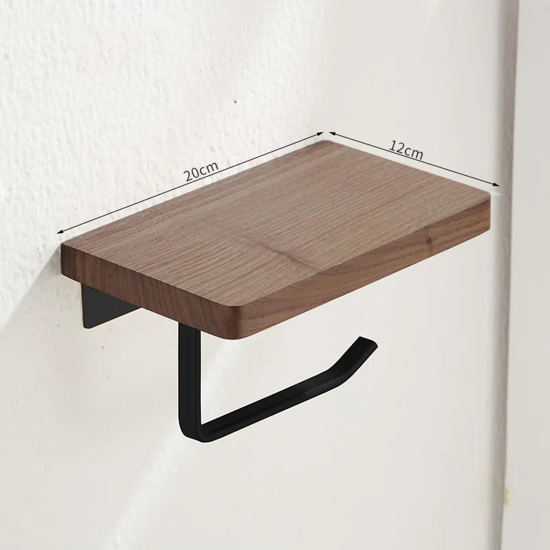 Porte-Papier Toilette Mural avec Tablette en Bois, Noir ou Blanc, 16 à 30 cm