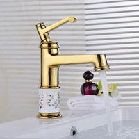 Mitigeur Lavabo Haut Céramique Blanche Motif Doré
