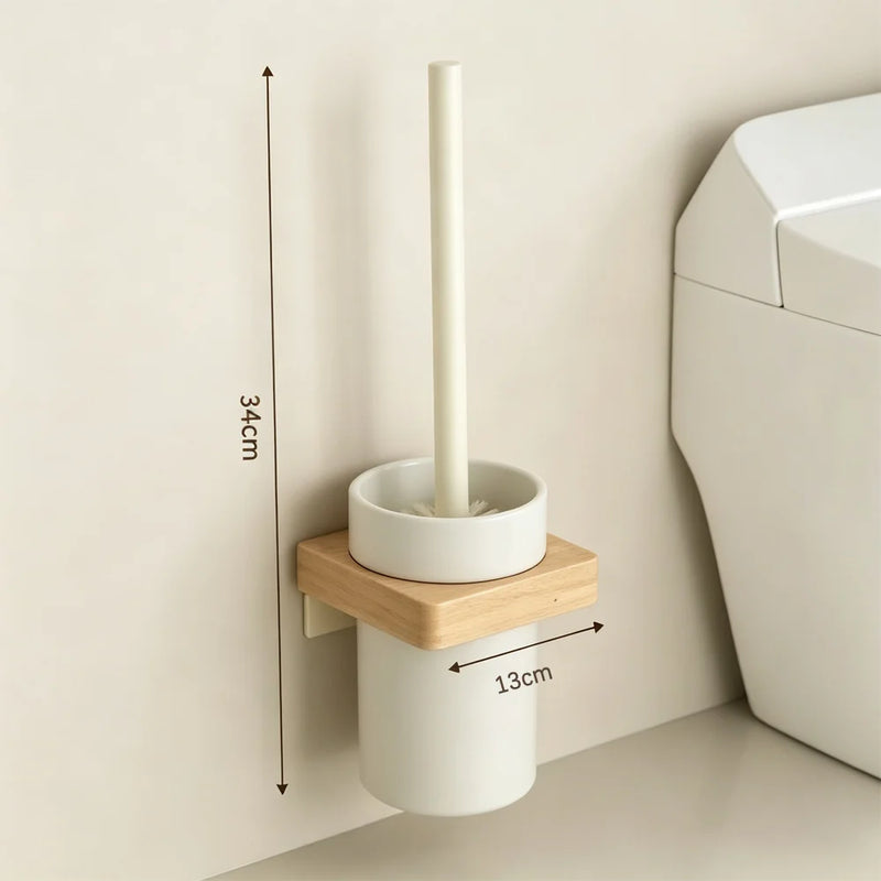 Set Accessoires Salle de Bain Bois et Blanc 7 Pièces