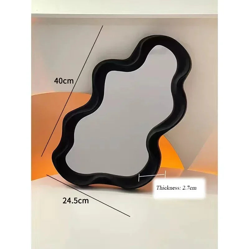 Miroir de Table Forme Nuage Organique, Cadre Ondulé, 40 x 24,5 cm