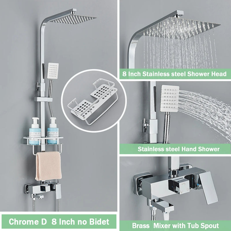 Colonne de Douche Pluie avec Mitigeur et Bec de Baignoire, 19 Modèles