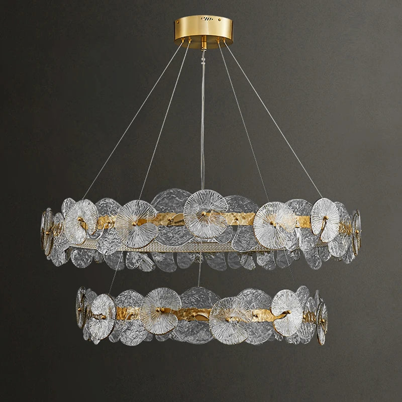 Lustre Suspension Cuisine Anneau LED Disques de Verre Doré, Ø 40 à 80 cm
