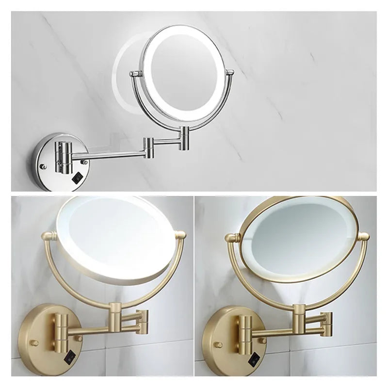 Miroir Grossissant Mural LED Double Face en Laiton 3x ou 5x