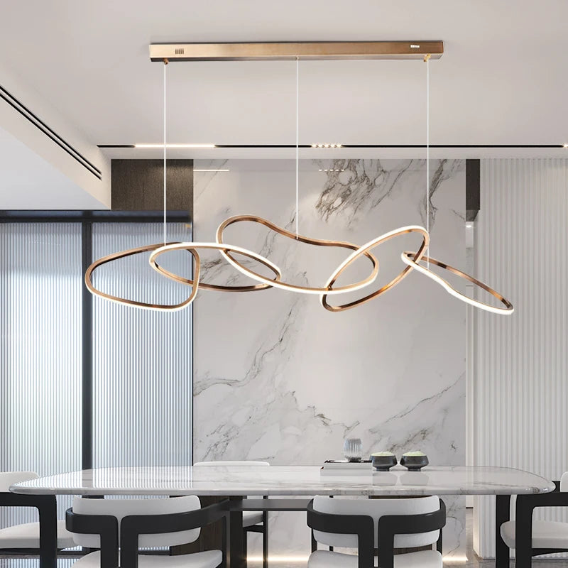 Suspension Cuisine LED Anneaux Entrelacés, 80 à 180 cm