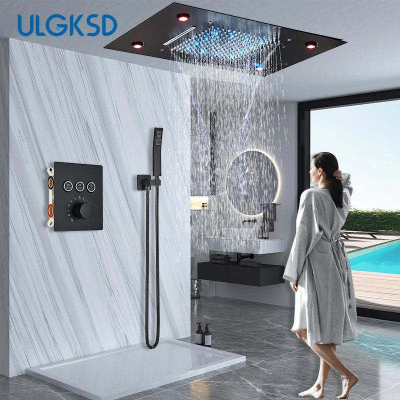 Douche Encastrable LED Plafond Cascade Noir Mat