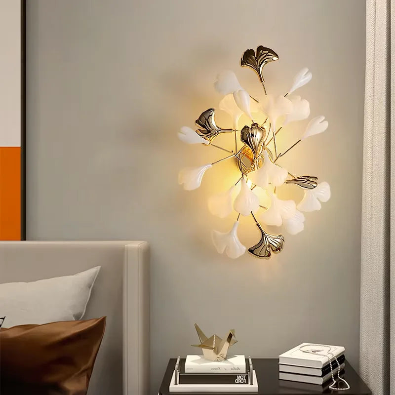 Suspension Cuisine Feuilles de Ginkgo Doré, Céramique ou Acrylique, à la Pièce