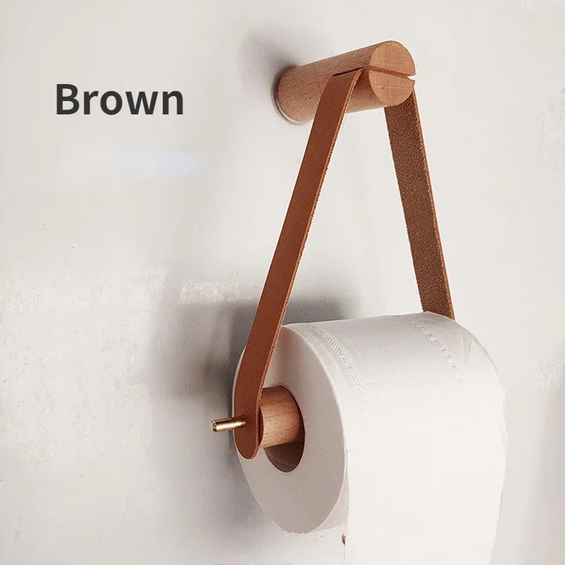 Porte-Serviette Mural en Bois, Corde ou Cuir