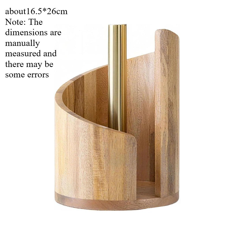 Porte Essuie-Tout en Bois à Poser, Tige Noire ou Dorée, 26 cm