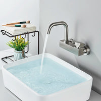 Robinet Mural Lavabo Nickel Brossé, Mitigeur Eau Chaude et Froide Bec Pivotant