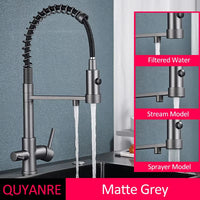 Mitigeur Cuisine 3 Voies à Ressort avec Douchette Extractible et Eau Filtrée