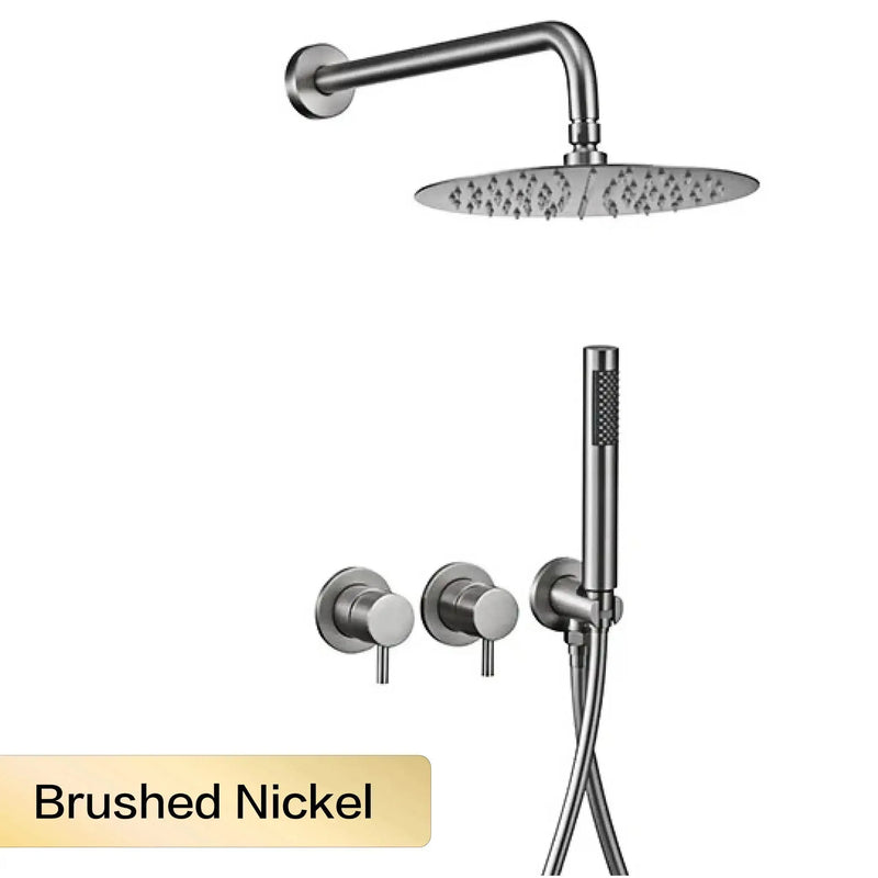 Douche Encastrable Laiton avec Pommeau Rond 25 cm et Douchette, 5 Finitions