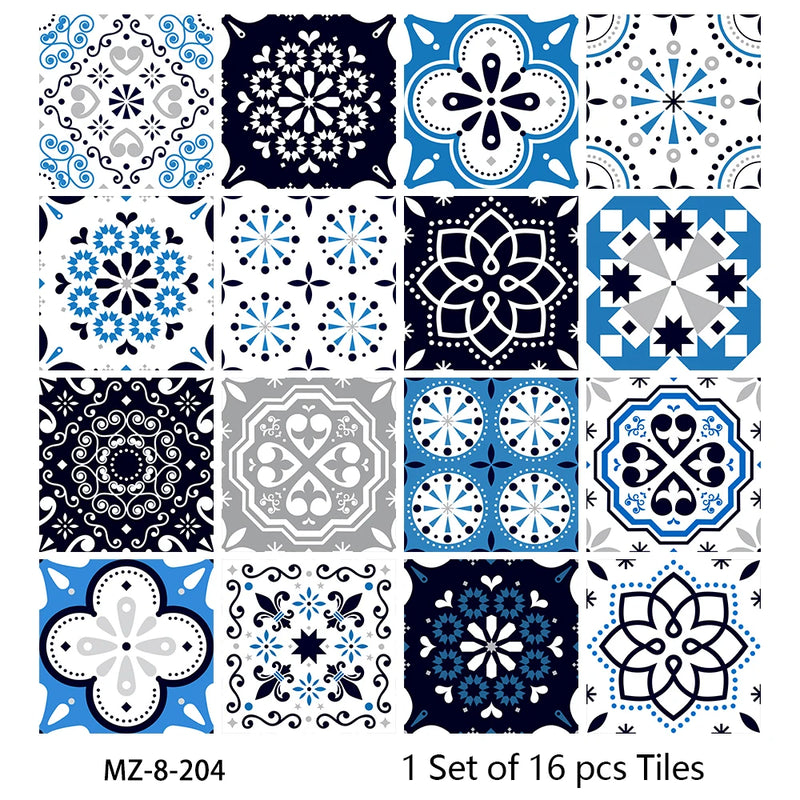 Lot de 16 Stickers Carrelage Adhésifs Motif Aquarelle