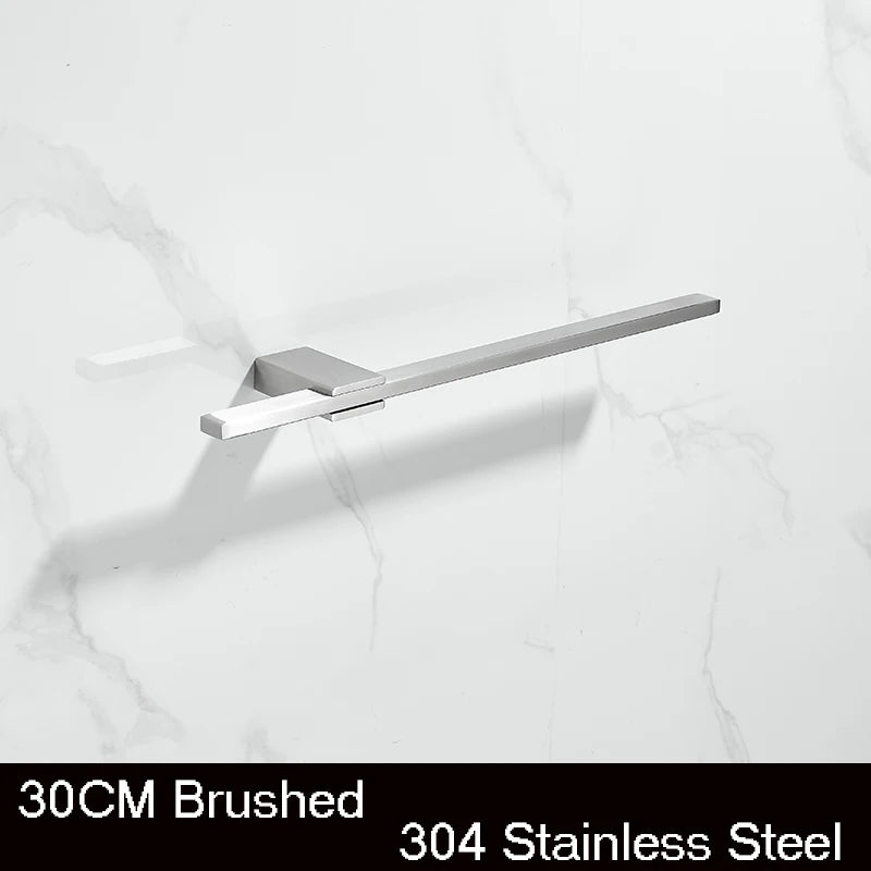 Porte-Serviette Mural Barre Plate Inox 304, 3 Finitions, 30 à 60 cm