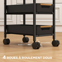 Desserte à Roulettes 4 Tiroirs, Chariot de Rangement Noir 82 cm