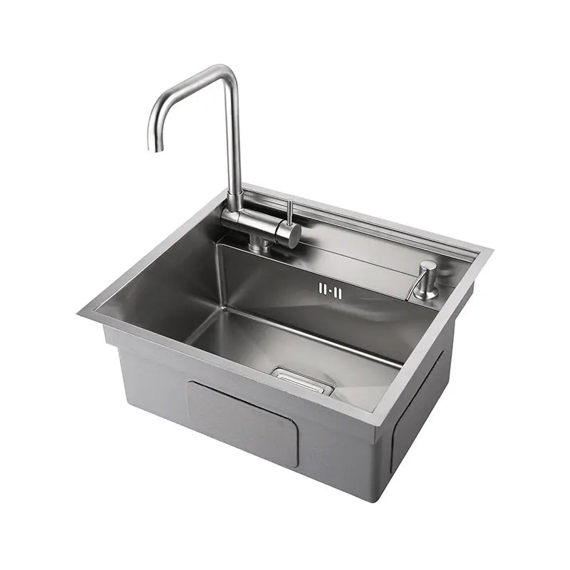Mini Évier de Cuisine 50 x 45 cm avec Couvercles, Inox ou Noir