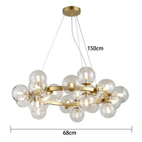 Lustre Suspension Cuisine Bulles de Verre, Cercle Doré, 15 à 25 Globes