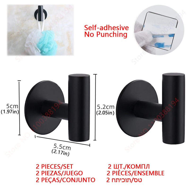 Accessoires Salle de Bain Adhésifs Sans Perçage Noir, Doré ou Argent à la Pièce, 24 Articles