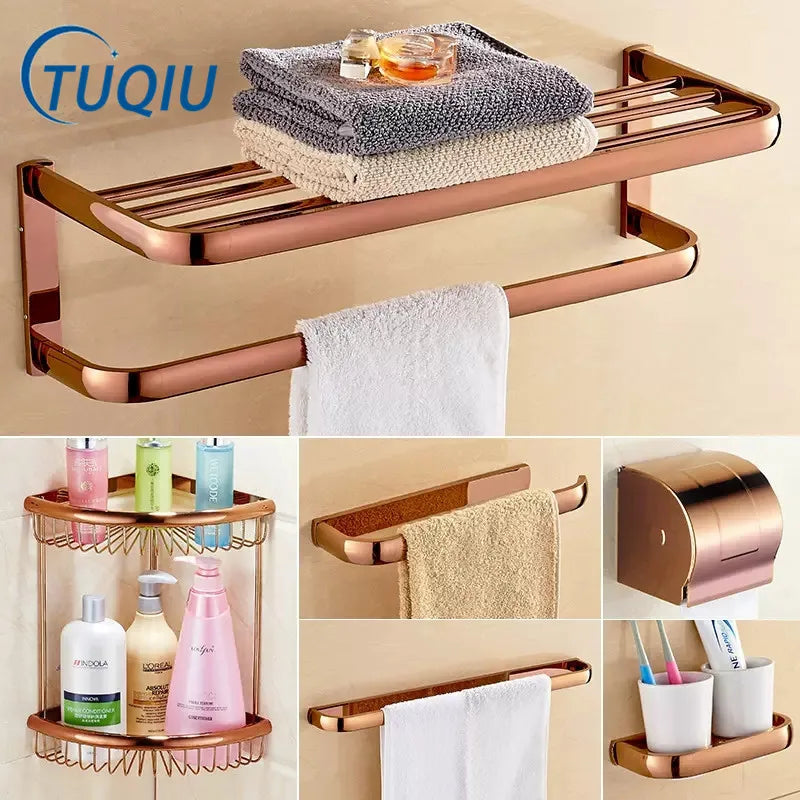 Accessoires Salle de Bain Or Rose Laiton à la Pièce, 13 Articles