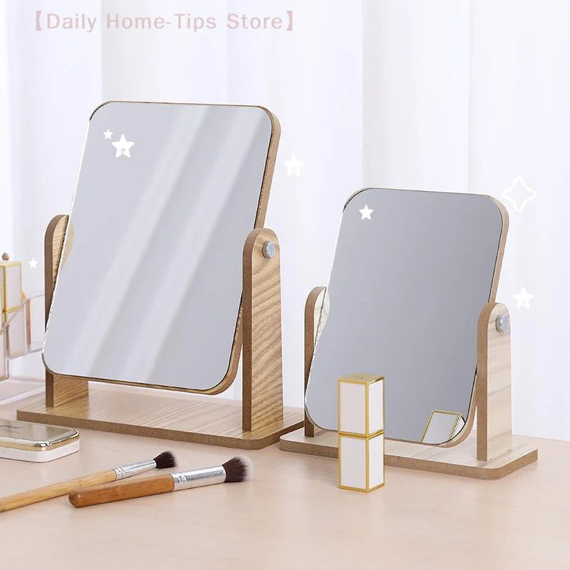 Miroir de Table Pivotant en Bois Rectangulaire, 17 x 22 ou 13 x 18 cm