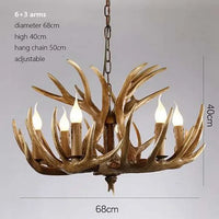 Lustre Suspension Cuisine Bois de Cerf en Résine, 4 à 9 Lumières