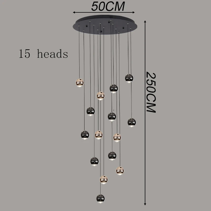 Suspension Cuisine LED à Boules Noires et Dorées, 9 à 60 Lampes
