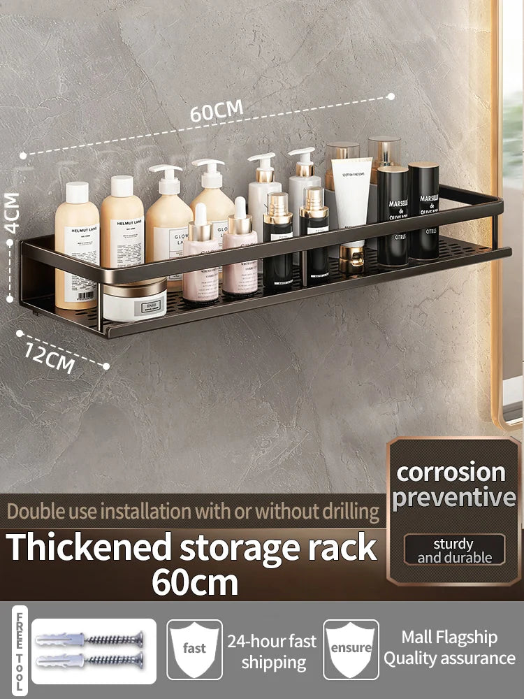 Étagère de Douche Murale Aluminium Avec ou Sans Perçage 30 à 60 cm