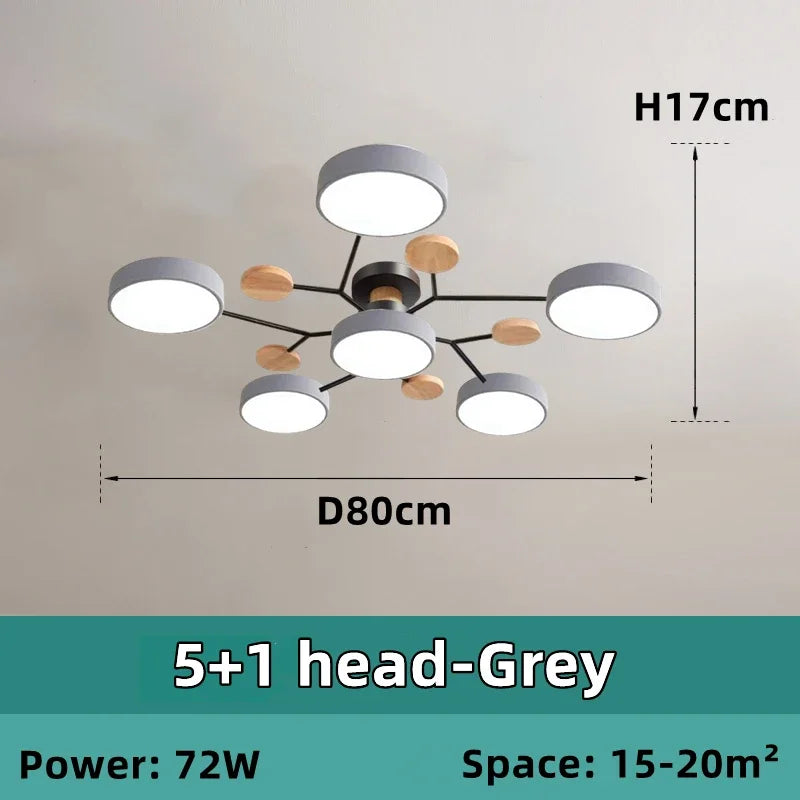Plafonnier LED Nordique Bois, 1 à 7 Têtes, 4 Coloris