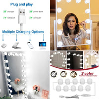 Ampoules LED Miroir Maquillage USB, 3 Teintes, 20 ou 30 Ampoules