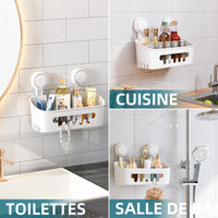 Étagère de Douche à Ventouses Sans Perçage, Panier Blanc 27 cm