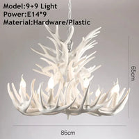 Lustre Suspension Cuisine Bois de Cerf en Résine, 4 à 9 Lumières