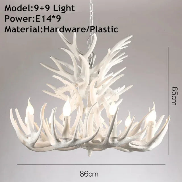 Lustre Suspension Cuisine Bois de Cerf en Résine, 4 à 9 Lumières