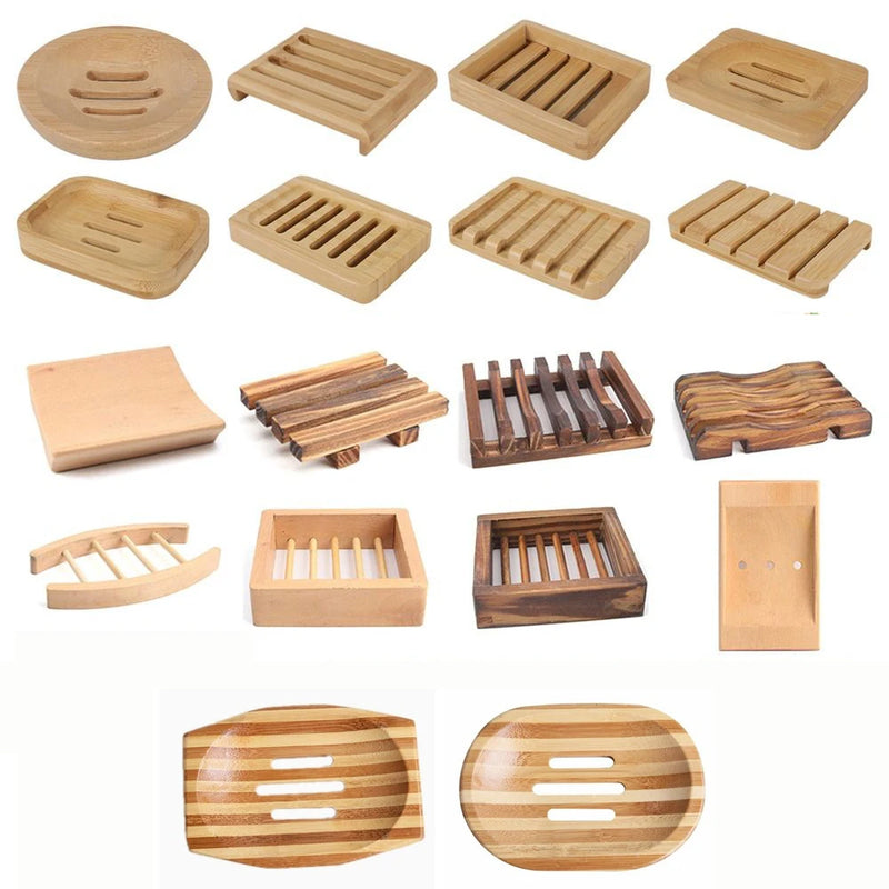 Porte-Savon en Bambou Naturel, 12 Modèles Ronds, Ovales ou Rectangulaires