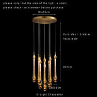Suspension Cuisine Goutte d'Eau Cristal Doré LED, 1 à 10 Gouttes
