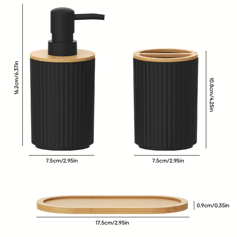 Set Accessoires Salle de Bain Noir ou Blanc, 3 Pièces et Plateau
