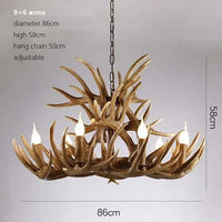 Lustre Suspension Cuisine Bois de Cerf en Résine, 4 à 9 Lumières
