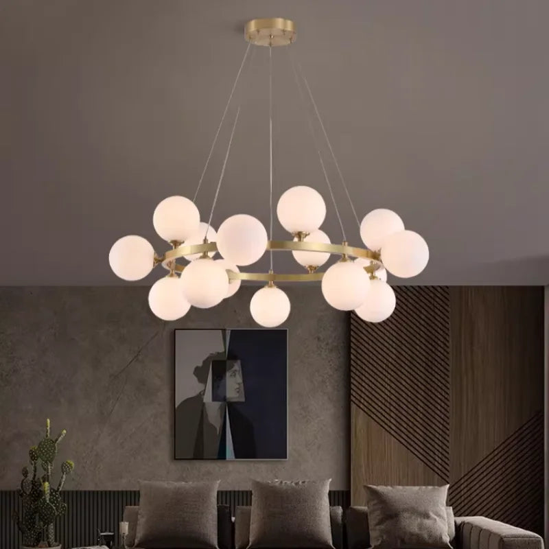 Lustre Suspension Cuisine Bulles de Verre, Cercle Doré, 15 à 25 Globes