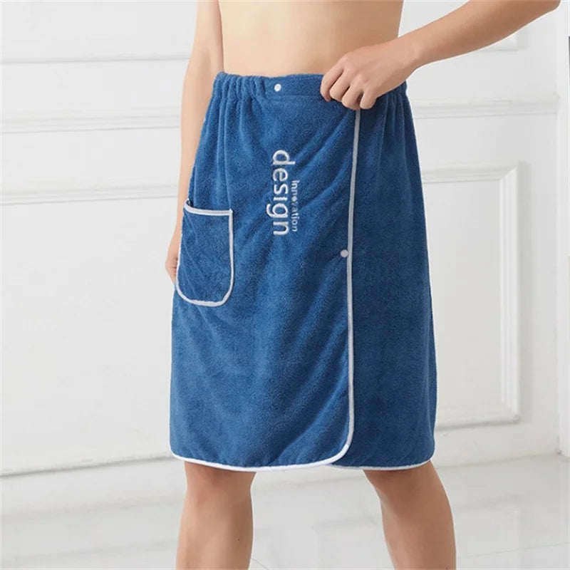 Serviette de Bain Jupe pour Homme à Poche, Microfibre Bleu ou Gris