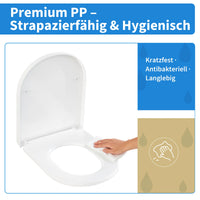Abattant WC Frein de Chute Forme D ou O, Clipsable, PP Blanc