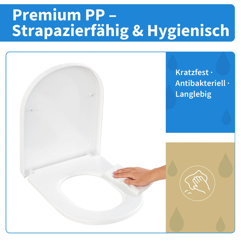 Abattant WC Frein de Chute Forme D ou O, Clipsable, PP Blanc