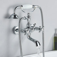 Robinet Baignoire Douche Rétro à Double Poignée, avec Douchette