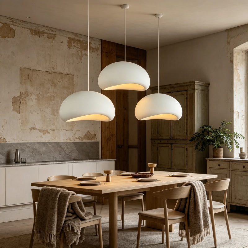 Suspension Cuisine Wabi-Sabi en Résine, Blanc ou Gris, 30 à 80 cm
