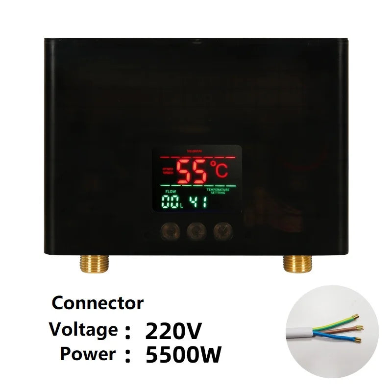 Chauffe-Eau Instantané Électrique Mural avec Télécommande, 3 000 ou 5 500 W
